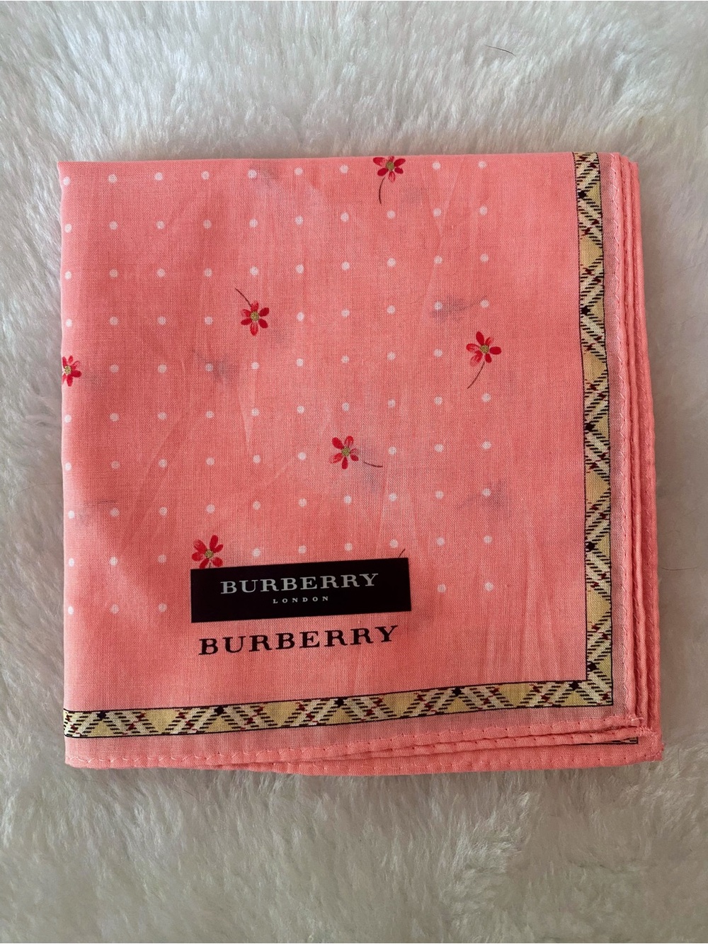 Burberry London Cotton Pink Floral Dot Signature Check Bandanna Handkerchief New